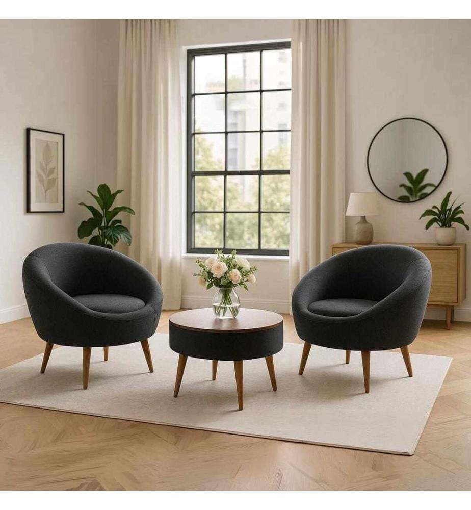 Ensemble 3 pièces chaise Wing et table basse Lida - Anthracite