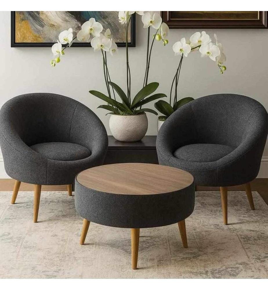 Ensemble 3 pièces chaise Wing et table basse Lida - Anthracite