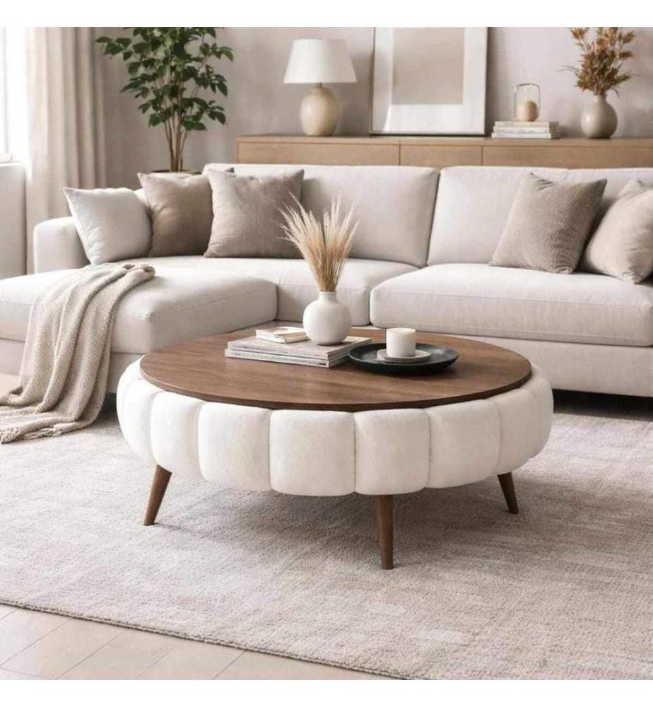 Table basse Yuvarlak - Blanc et Noyer