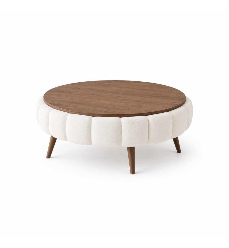 Table basse Yuvarlak - Blanc et Noyer