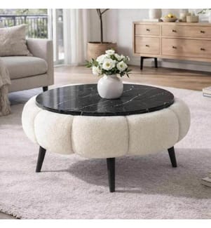 Table basse Papatya - Blanc et Marbre Noir