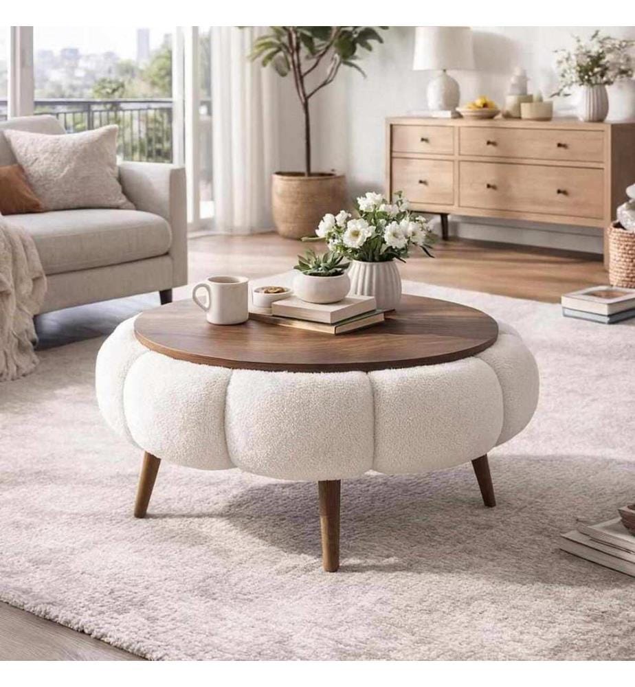 Table basse Papatya - Blanc et Noyer