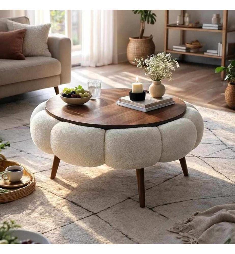 Table basse Papatya - Blanc et Noyer