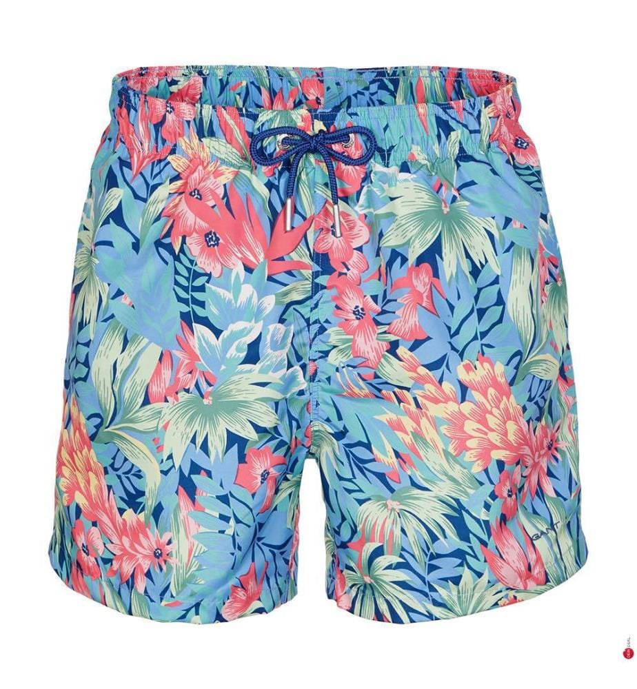 Badeshorts mit Blumendruck - Deep Cobalt