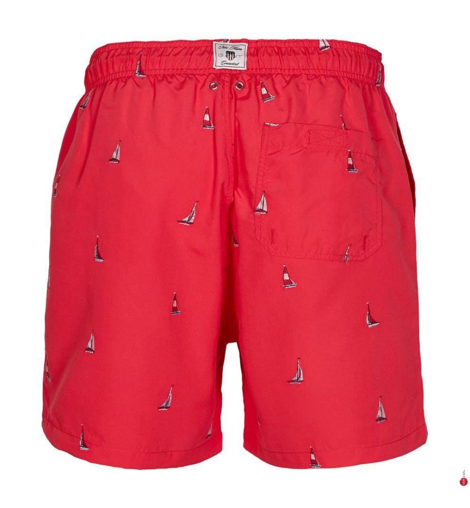 Badeshorts mit Boot-Stickerei - Wassermelonenrot