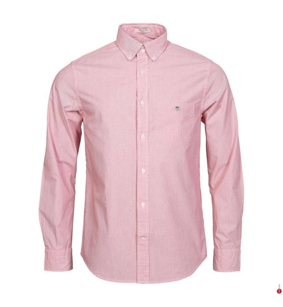 Hemd Regular Fit Dobby Dot Stripe - Ruby Red