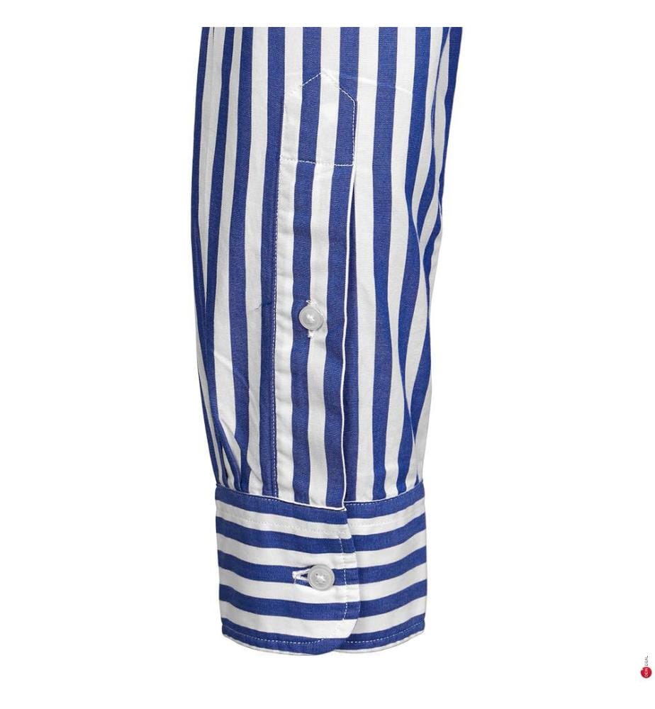 Flex Popeline Bold Stripe Hemd - Wedge Blau / Optic Weiss