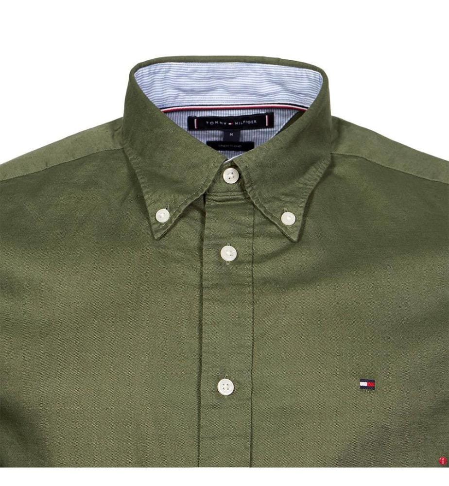 Unifarbenes Hemd aus Leinenmischung - Battle Green
