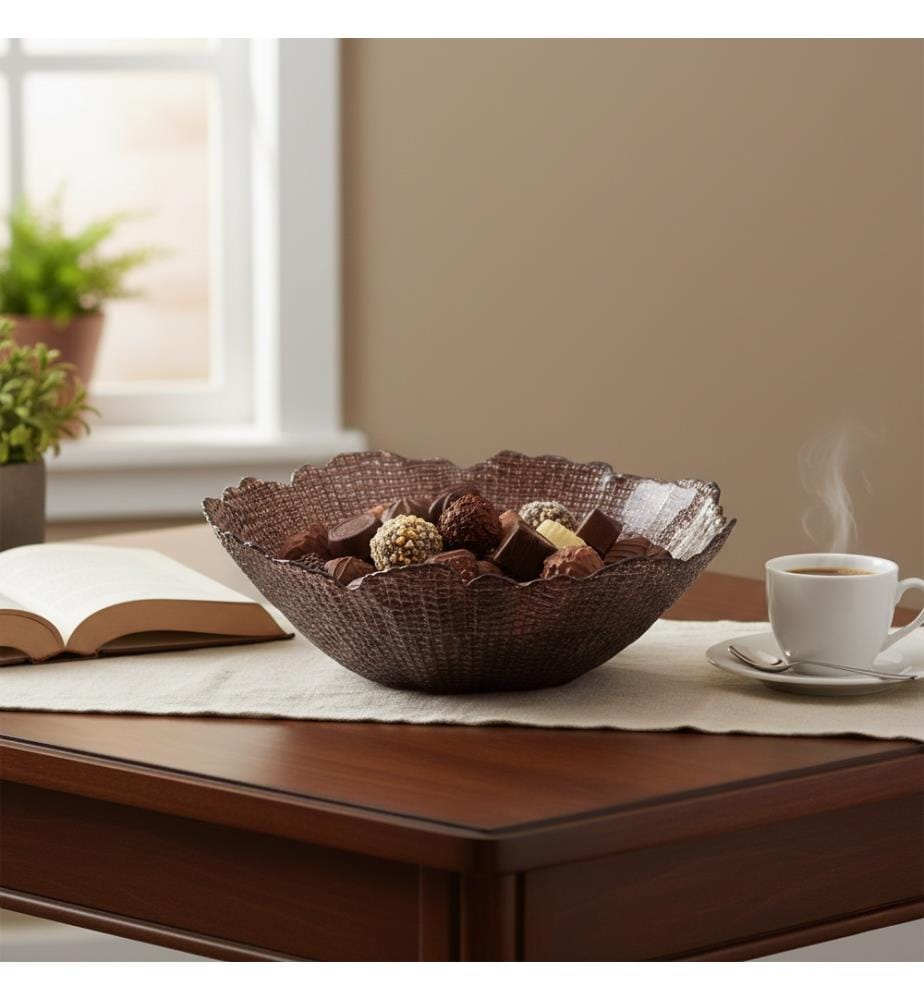 Corrugated glass salad bowl 28 cm - Brown