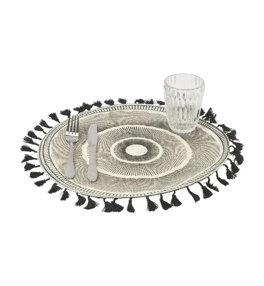 6er-Set Tischsets Aus Jute Mit Fransen - Weiss Und Schwarz