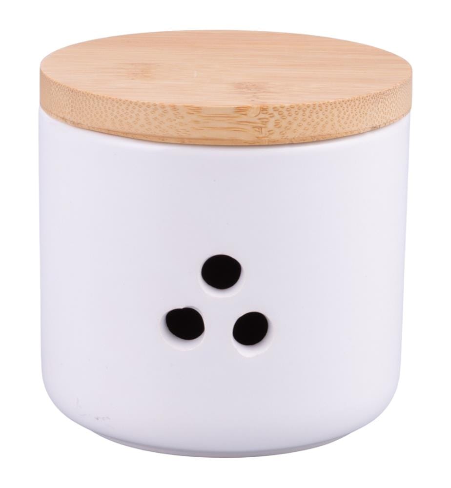 Pot à ail 500 ml - Blanc/Bois naturel