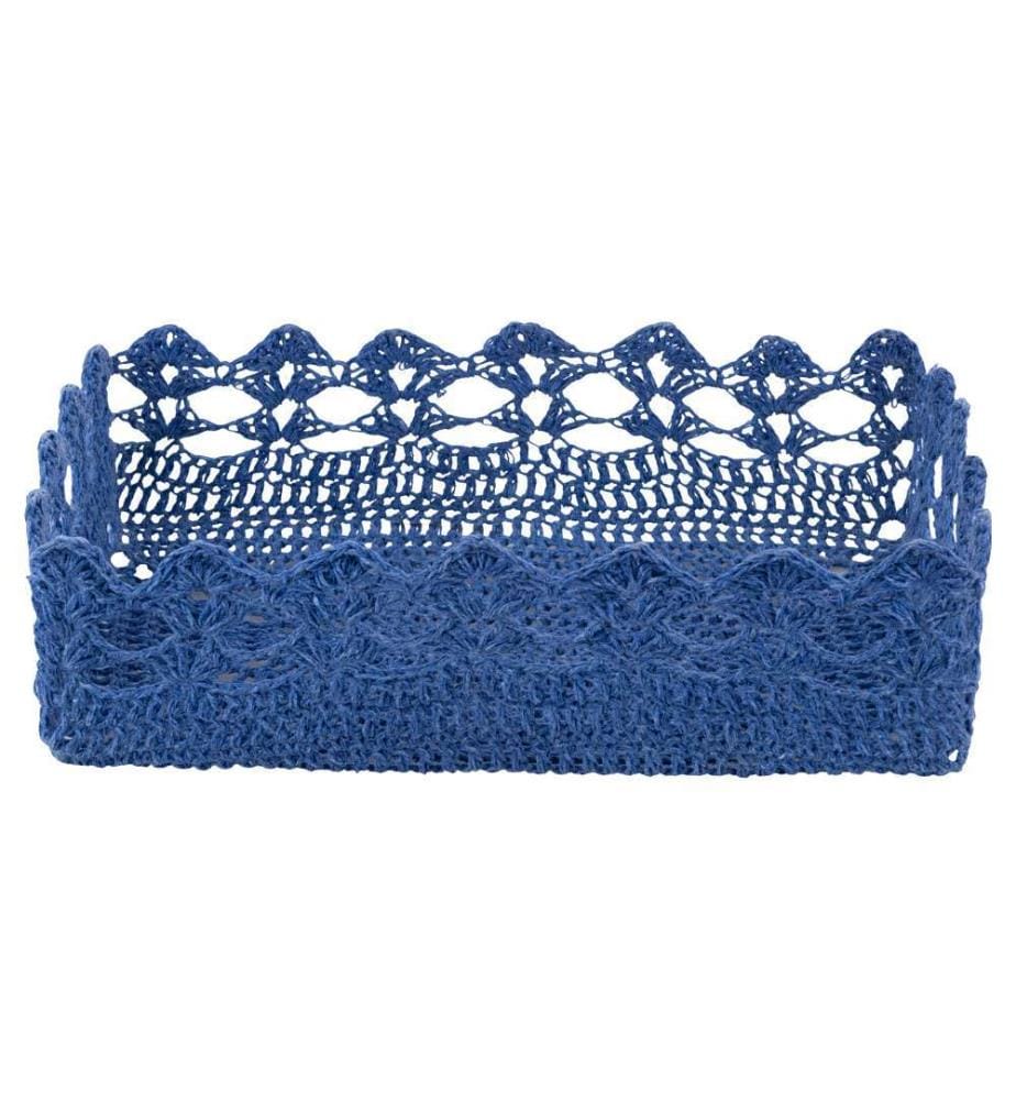 Crochet basket - 30.5 x 19 x 8 cm / Light blue ocean