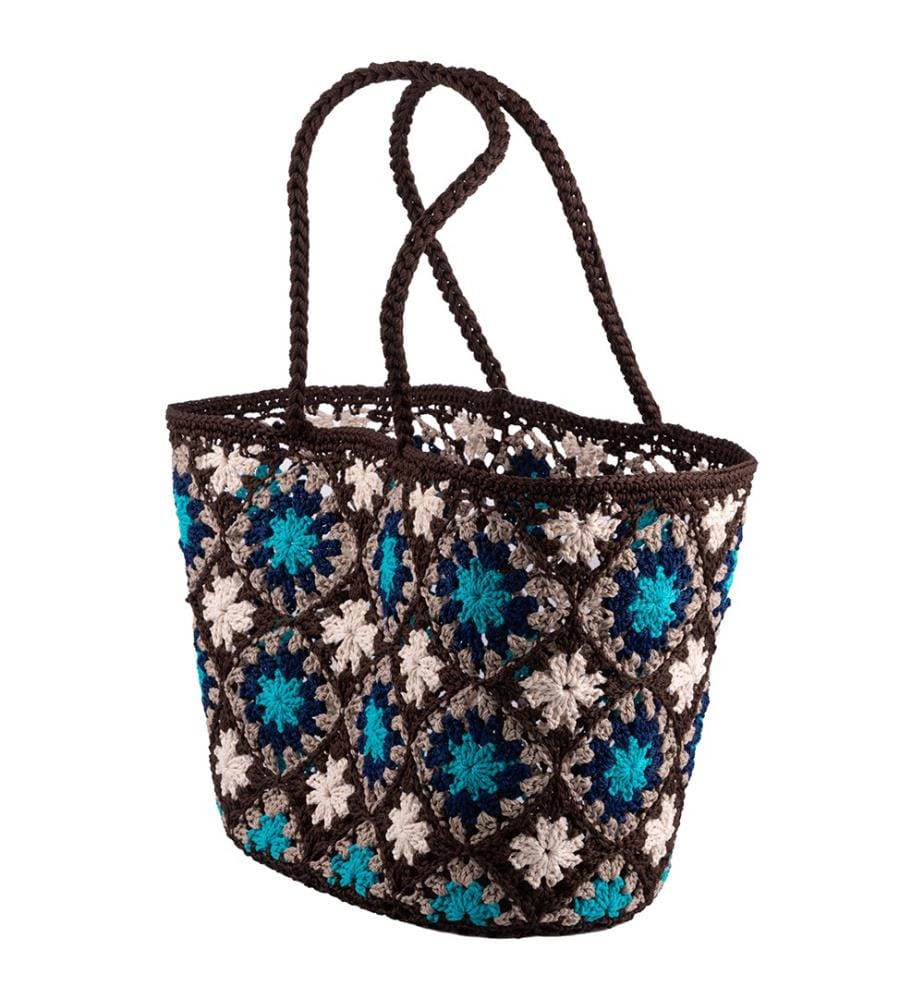Mehrfarbige quadratische Häkel-Tasche, 45 x 30 x 30 cm