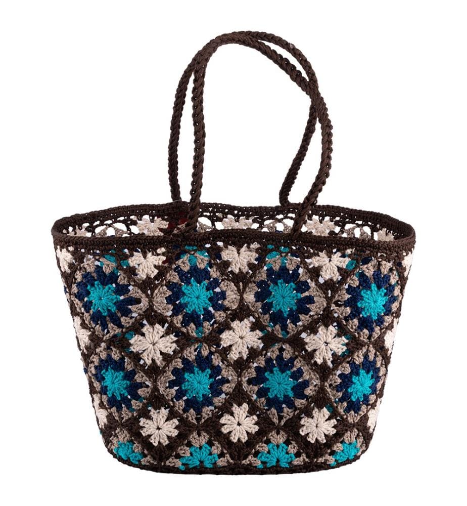 Mehrfarbige quadratische Häkel-Tasche, 45 x 30 x 30 cm
