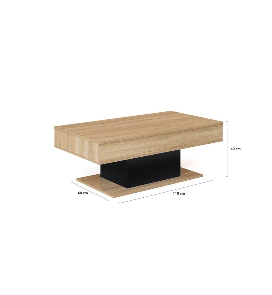 Table Basse Tania 110 x 60 x 40 - 53 cm - Bois & Noir