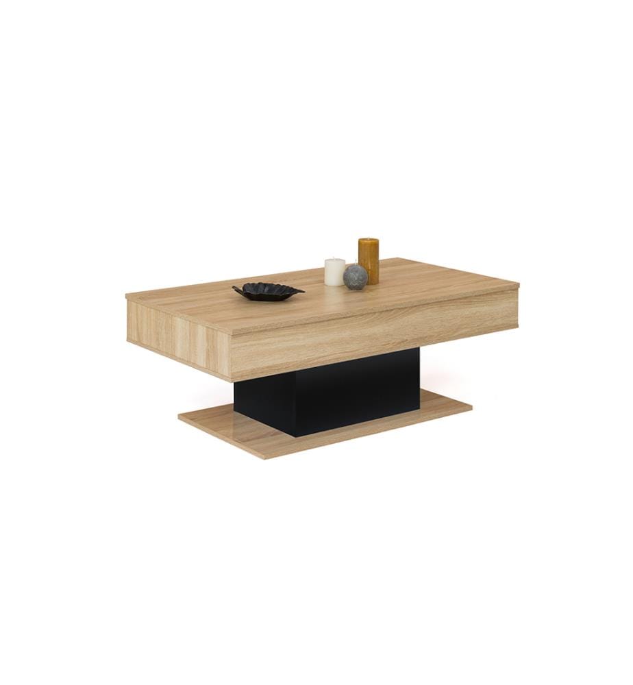 Table Basse Tania 110 x 60 x 40 - 53 cm - Bois & Noir