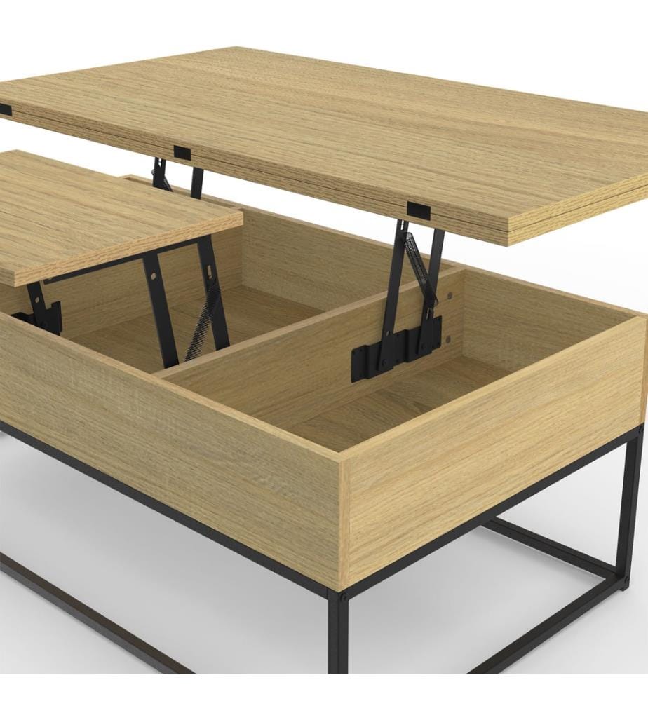 Table Basse Relevable et Extensible Memphis avec Plateau Dépliant 100 x 55 x 40,5/54.5cm - Bois
