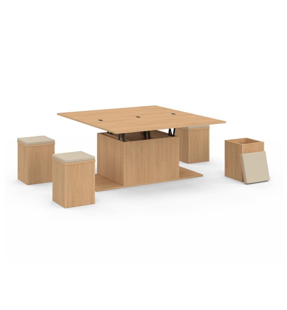 Tavolino Tania 2 in 1 con piano ribaltabile e 4 posti a sedere - Marrone