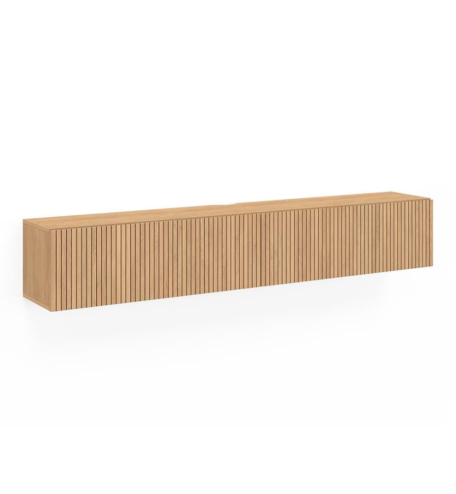 Meuble TV suspendu Faustine effet lattes L180cm - Brun
