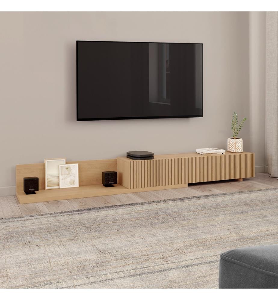 Meuble TV extensible Movena effet lattes L215-360cm
