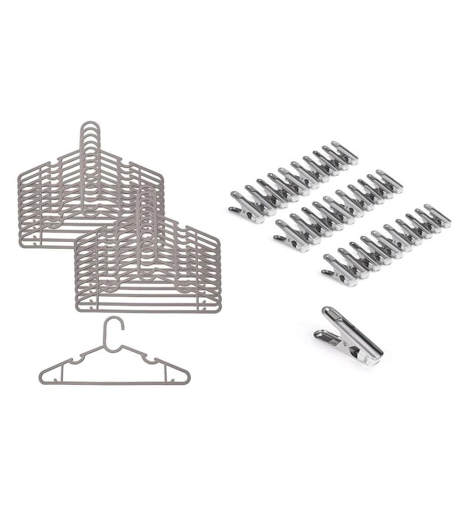 Set da lavanderia - 20 grucce + 30 mollette per abiti - Grigio