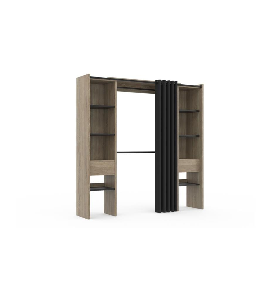 Ausziehbares Ankleidezimmer 120-180 x 180 cm - Holz und Schwarz