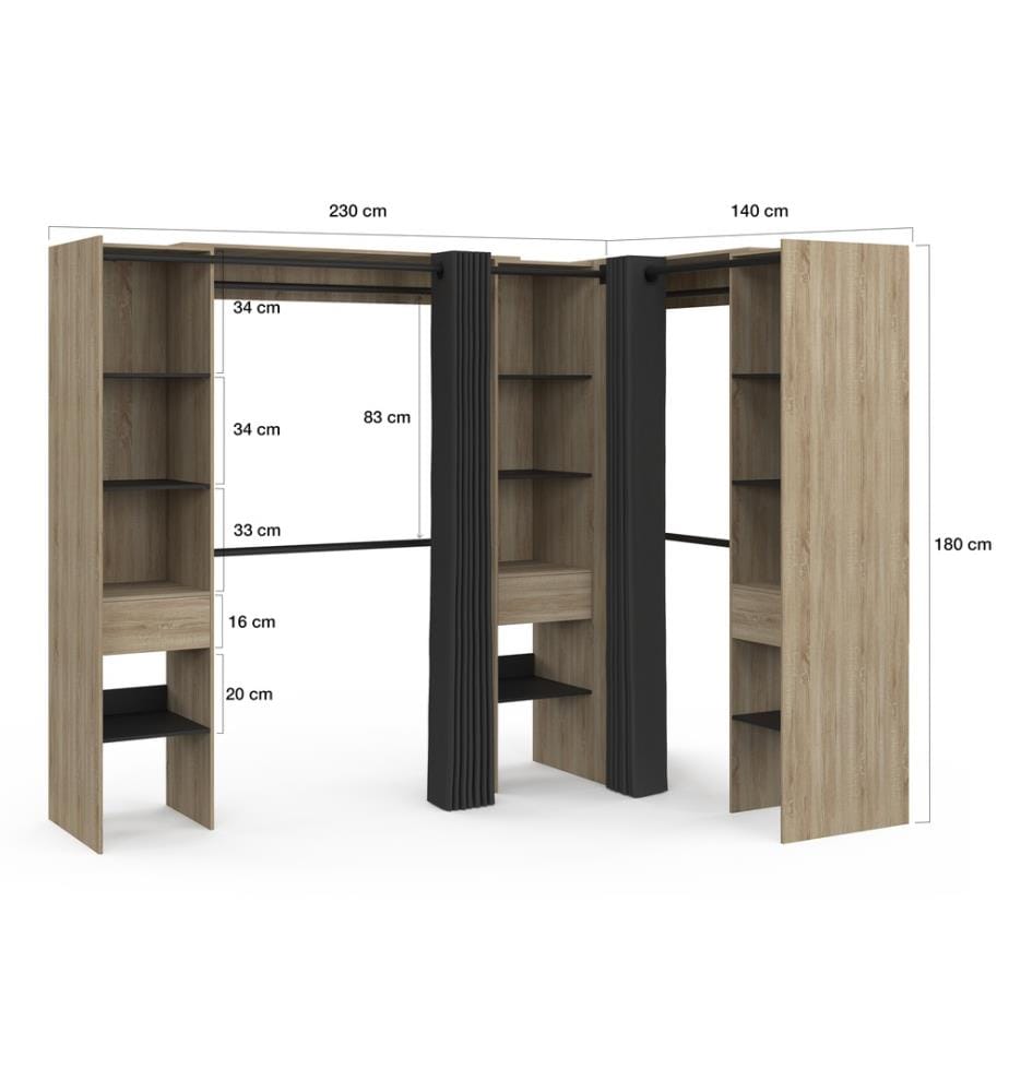 Armadio angolare Justine 230 cm effetto legno