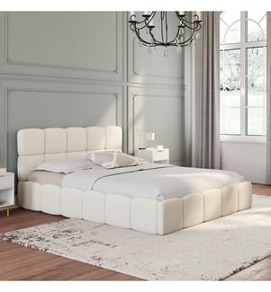 Bettkasten Bubble aus Bouclé-Stoff mit Lattenrost und Kopfteil 140x190cm - Weiss