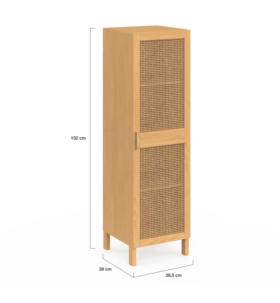 Schrank Eve 1 Tür Rohrgeflecht H120cm - Braun