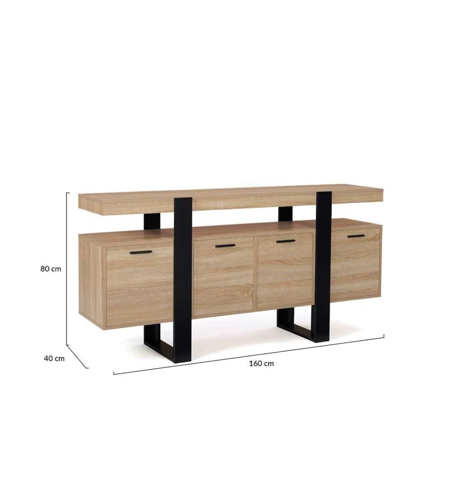 Buffet Brixton 160 x 40 x 80 cm - Brun Clair & Noir