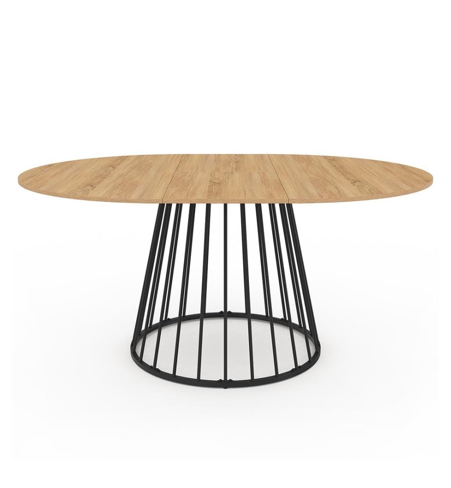 Table repas Adelle plateau rond extensible 110-150cm - Brun et Noir 