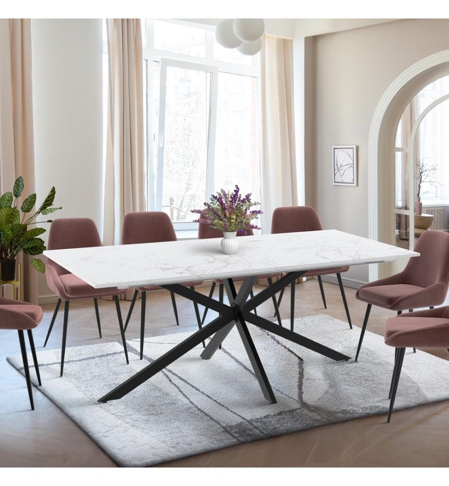 Table Repas Extensible Glam 200-240cm - Blanc et Noir