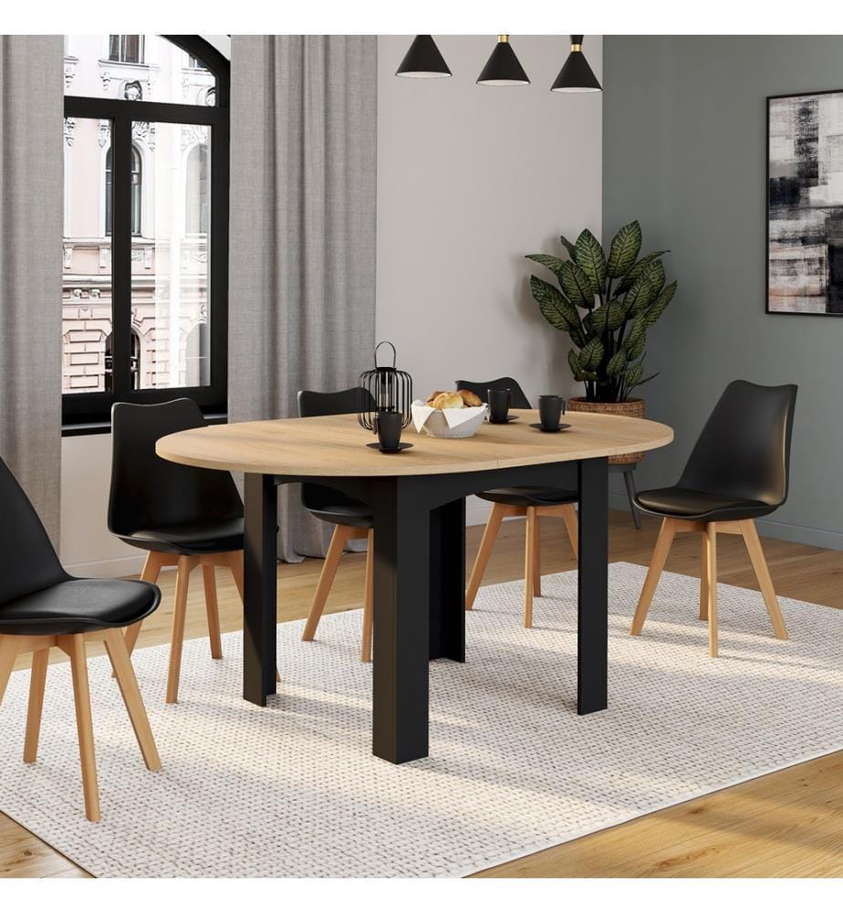 Tavolo da pranzo allungabile Dina 110-150cm con piano rotondo - Marrone e nero