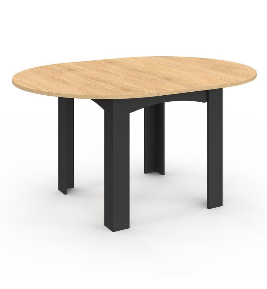 Tavolo da pranzo allungabile Dina 110-150cm con piano rotondo - Marrone e nero