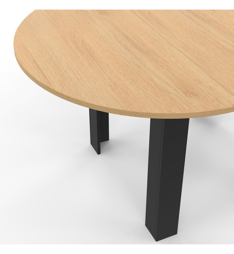 Tavolo da pranzo allungabile Dina 110-150cm con piano rotondo - Marrone e nero