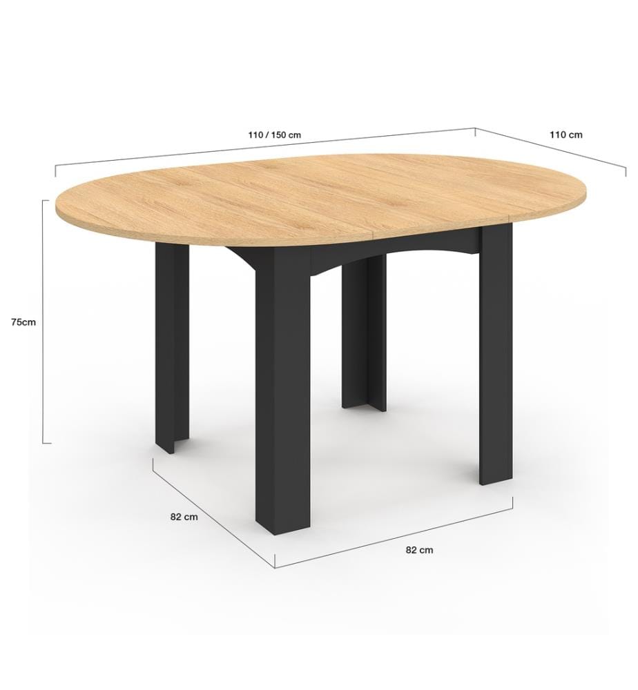 Tavolo da pranzo allungabile Dina 110-150cm con piano rotondo - Marrone e nero