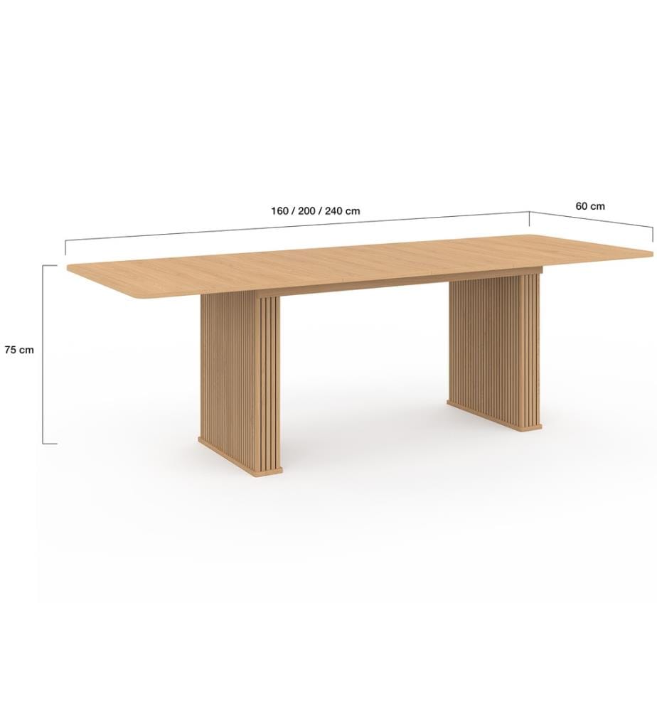 Table repas extensible Faustine 160-240cm bois pieds effet tasseaux