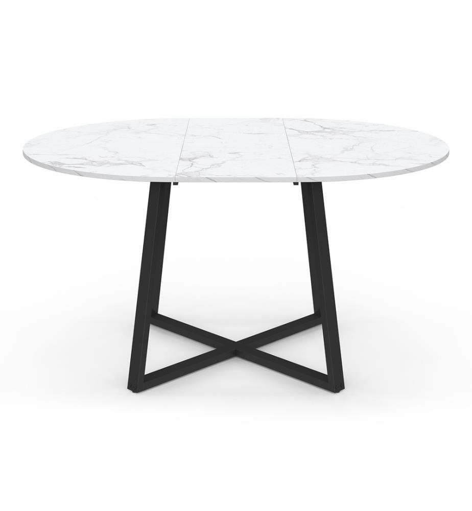 Table repas extensible Sana 110-150cm plateau rond - Marbre et Noir