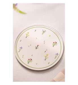 Set d'assiettes de service, 4 pièces, blanc, vert, 100% CERAMIC
