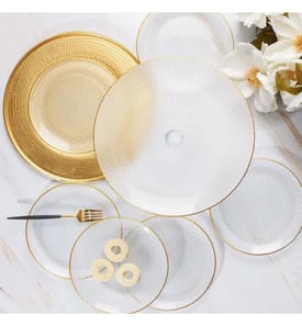 Set d'assiettes à dessert, 7 pièces, or, 100% verre