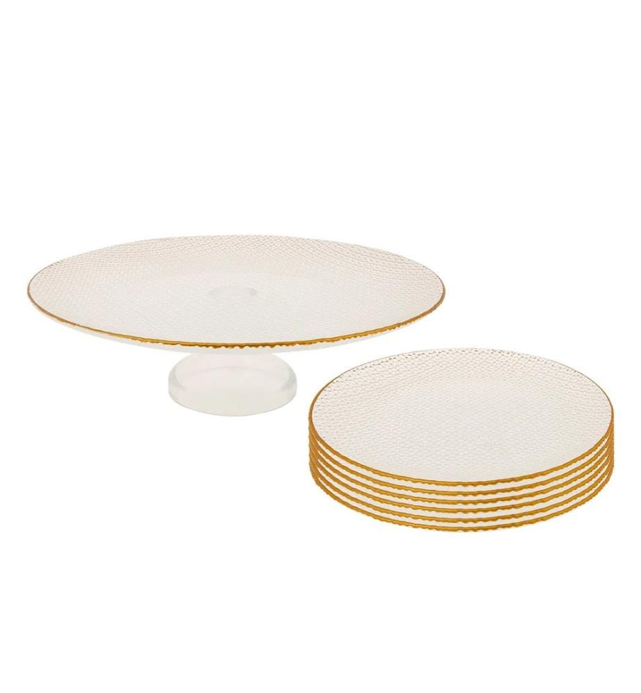 Dessertteller-Set, 7-teilig, Gold, 100% Glas