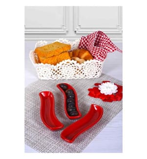 Teller-Set, 3-teilig, Rot, Keramik