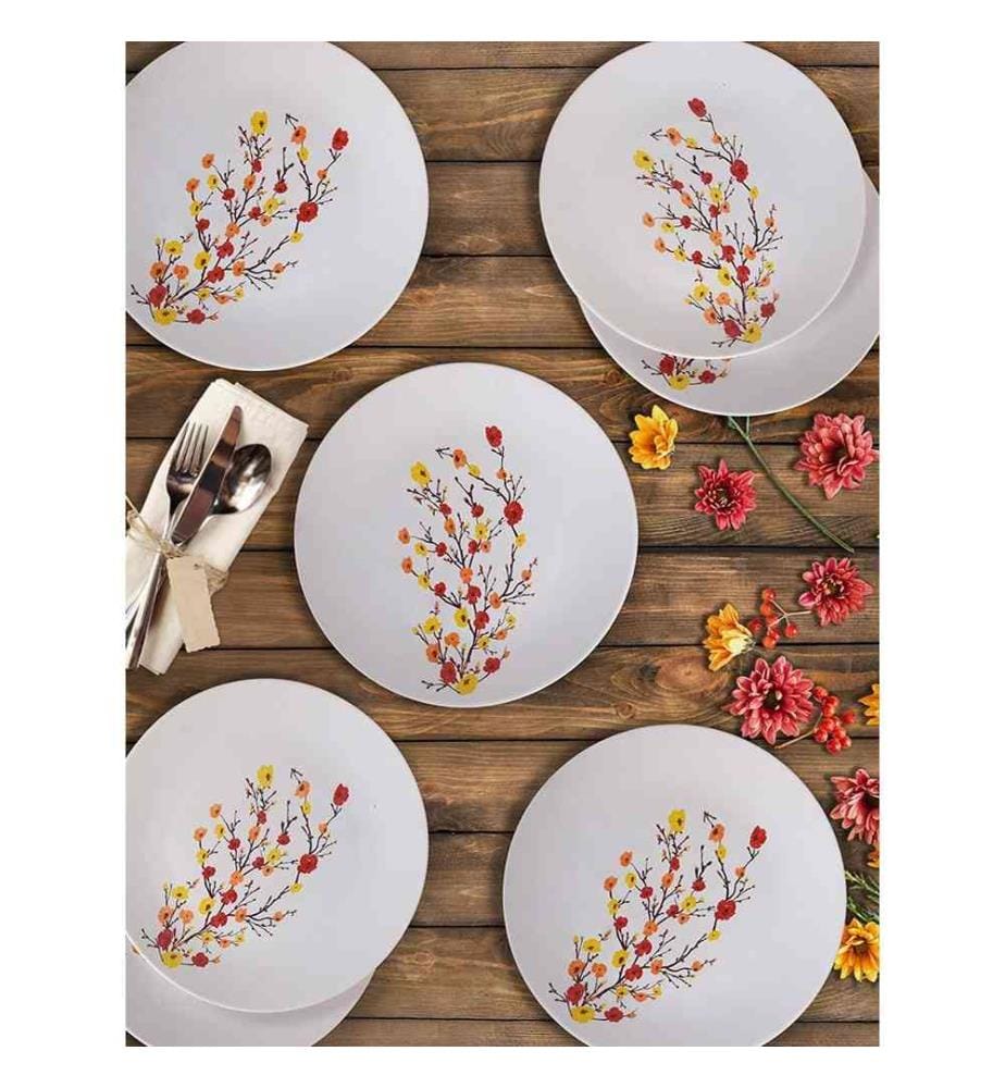 Set d'assiettes de service, 6 pièces, blanc, rouge, jaune, brun, céramique