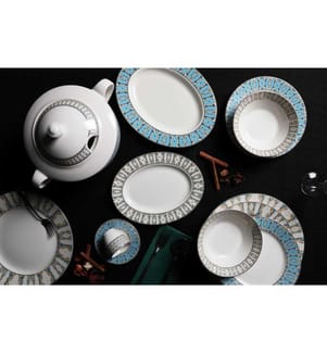 Service de table, 68 pièces, bleu, or, blanc, Chine osseuse
