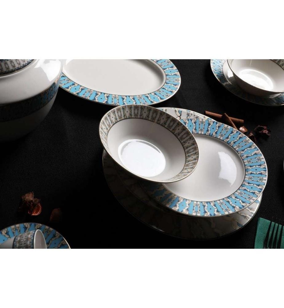 Service de table, 68 pièces, bleu, or, blanc, Chine osseuse