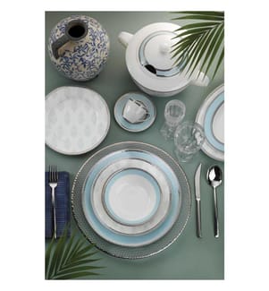 Service de table, 68 pièces, Turquoise, Gris, Blanc, Bone China