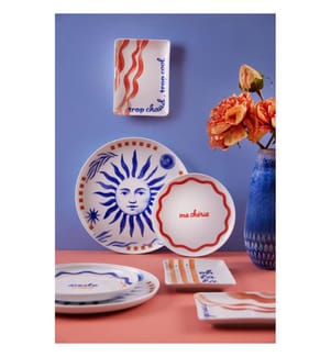 Essgeschirr-Set, 12-teilig, Blau, Rot, 100 % Porzellan