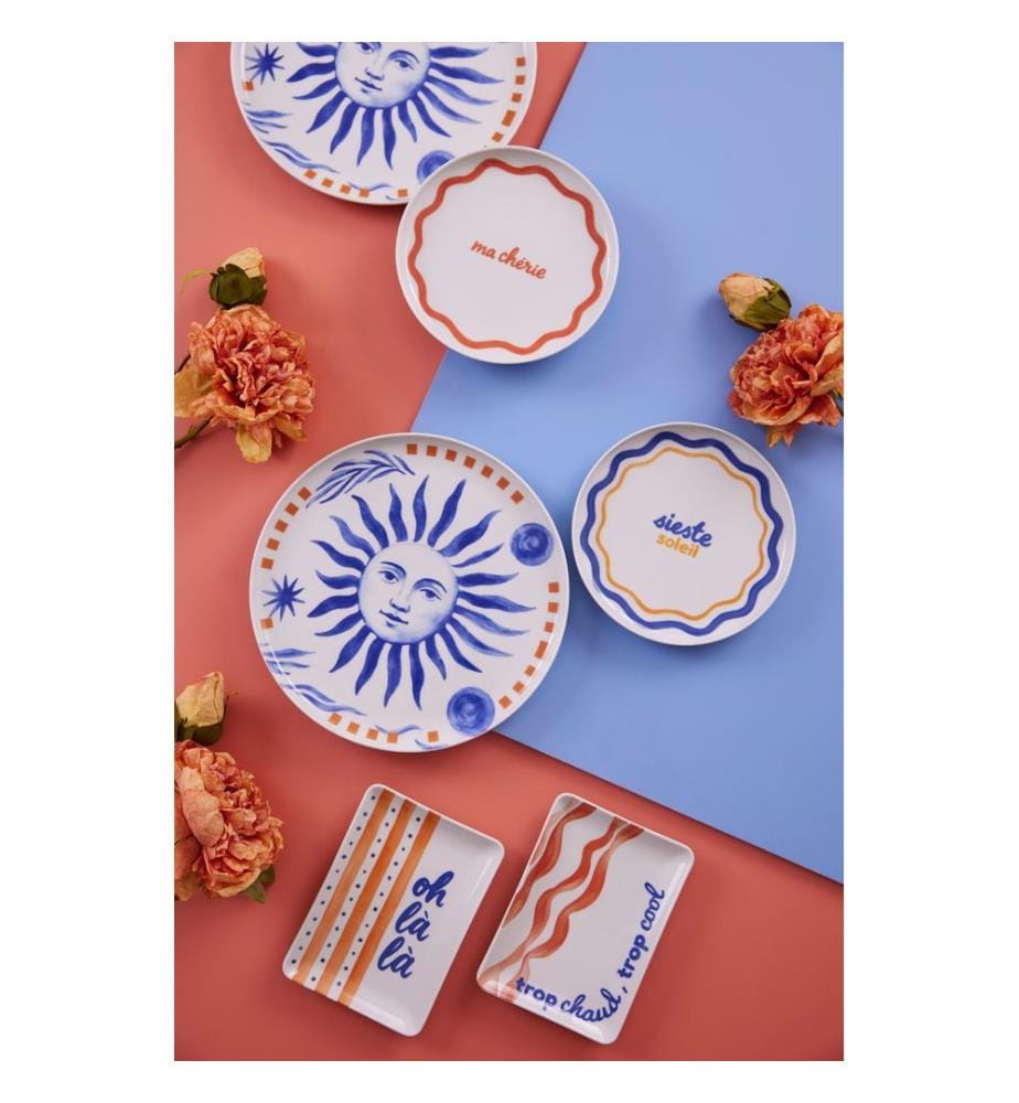Essgeschirr-Set, 12-teilig, Blau, Rot, 100 % Porzellan