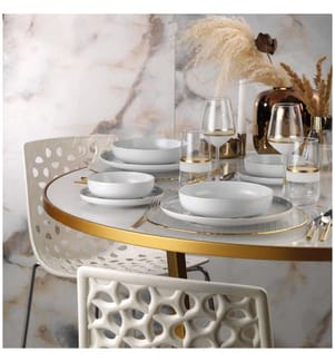 Service de table, 24 pièces, or, blanc, porcelaine