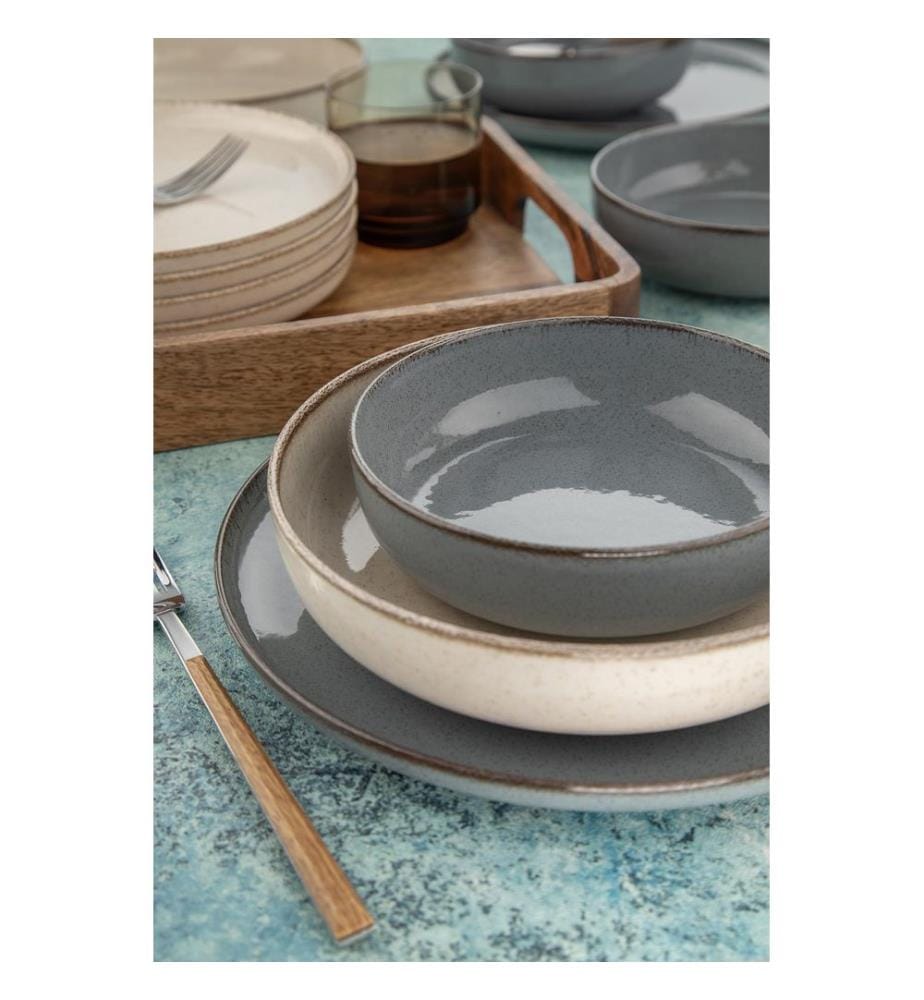 Speiseservice, 16-teilig, Anthrazit, Creme, 100 % Porzellan